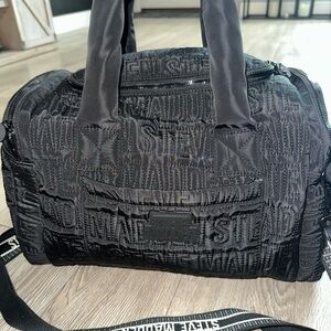Steve Madden Microfiber Black Logo Duffel Bag Luggage Gym Bag